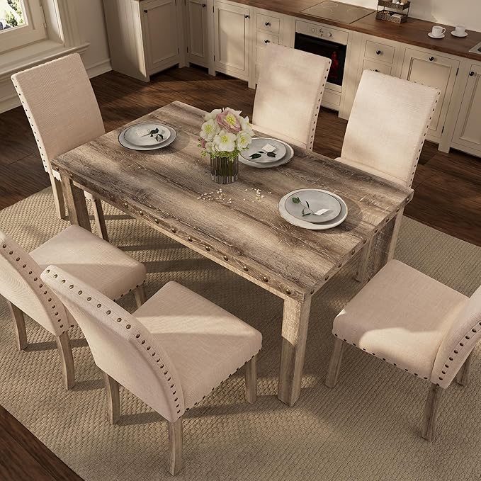 Morden Fort Farmhouse Style Dining Chairs Set of 2, Rustic Upholstered Kitche...