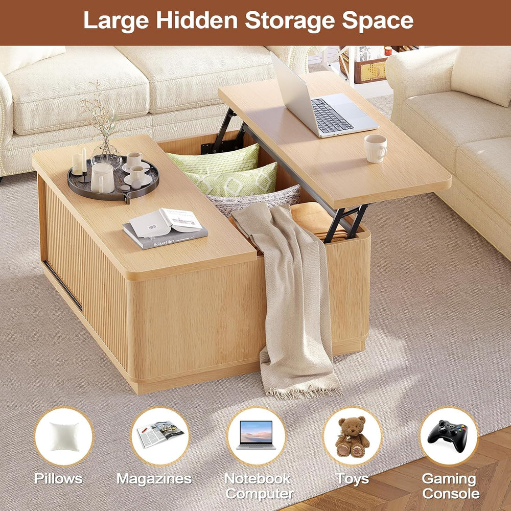 Itaar 39.4'' Lift Top Coffee Table with Storage, Fluted Coffee Tables...