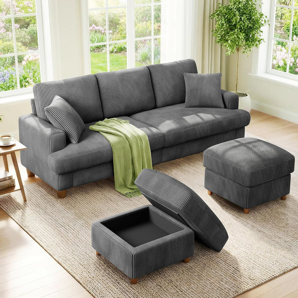 Kidirect 87" U Shaped Modular Sectional Sofa & Ottoman Grey Corduroy...