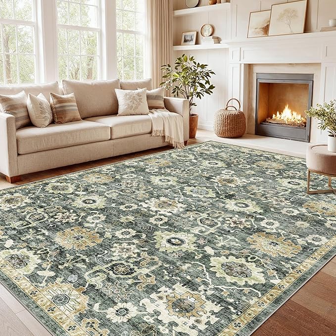 AMADA HOMEFURNISHING 8x10 Washable Area Rug, Low-Profile Large Area Rug by AMADAHOMEFURNISHING