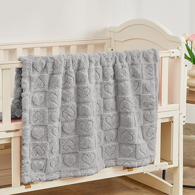 Yurhap Fleece Baby Blanket Heart Checkered, Ultra Soft Cozy Baby Blankets - Image 5