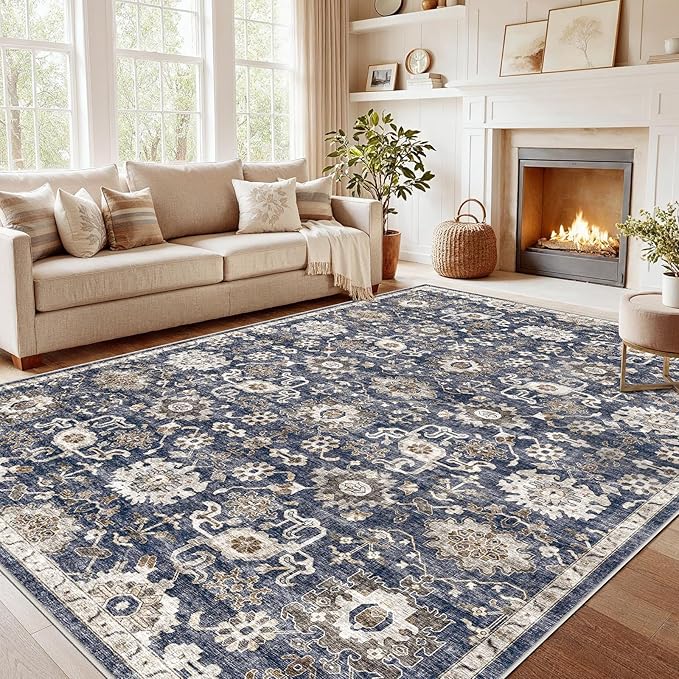 AMADA HOMEFURNISHING 9x12 Washable Area Rug, Low-Profile Large Area Rug by AMADAHOMEFURNISHING