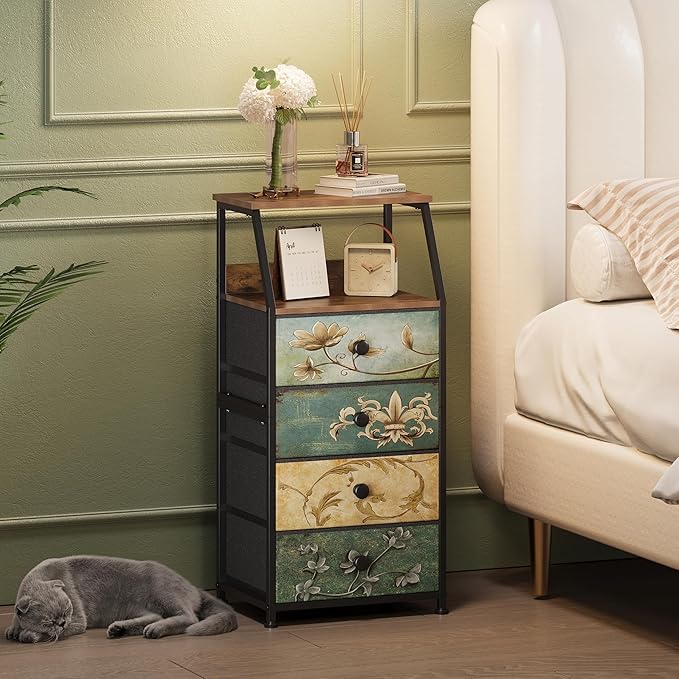 Tohomeor Dresser with Fabric Drawers Nightstand with 2 Tier Shelf Storage Tow...