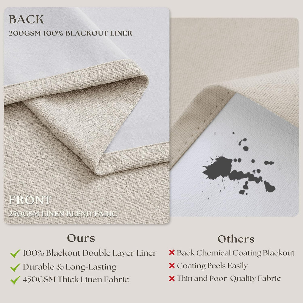 102 Inch Pinch Pleated Blackout Curtains for Bedroom 2 Panels Natural