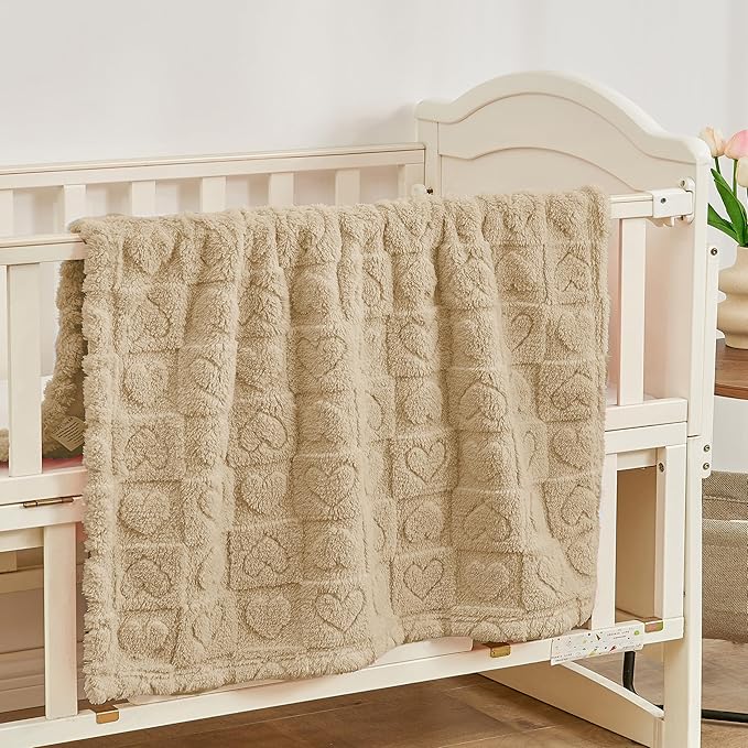 Yurhap Fleece Baby Blanket Heart Checkered, Ultra Soft Cozy Baby Blankets - Image 5