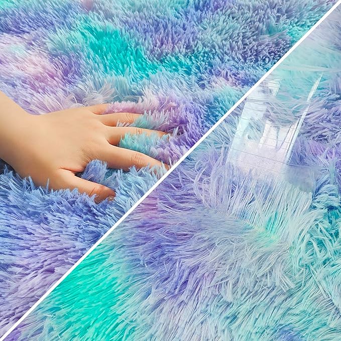Tie-Dye Purple Rainbow Fluffy Rug - Image 6