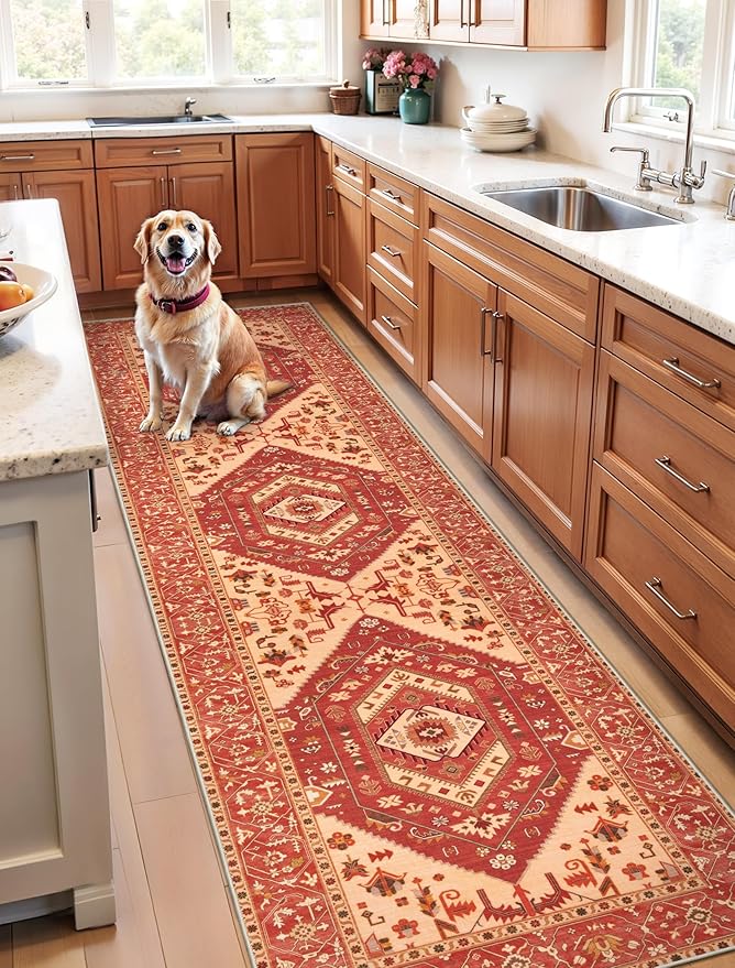 SERISSA Runner Rug for Hallways, Long Boho Rug Vintage Red Hallway Stair Ultra - Image 2
