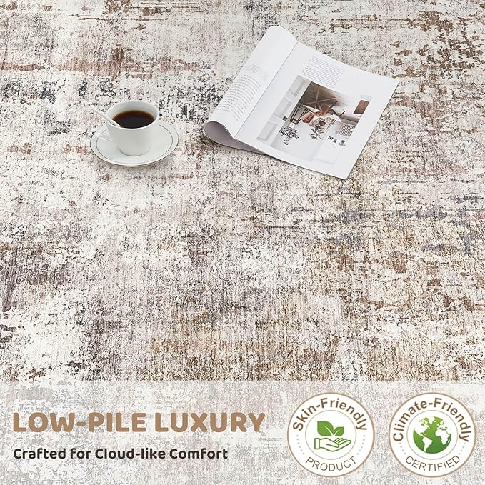 UERMEI Square Area Rugs : Washable 6x6 Neutral Modern Abstract Carpet - Image 7