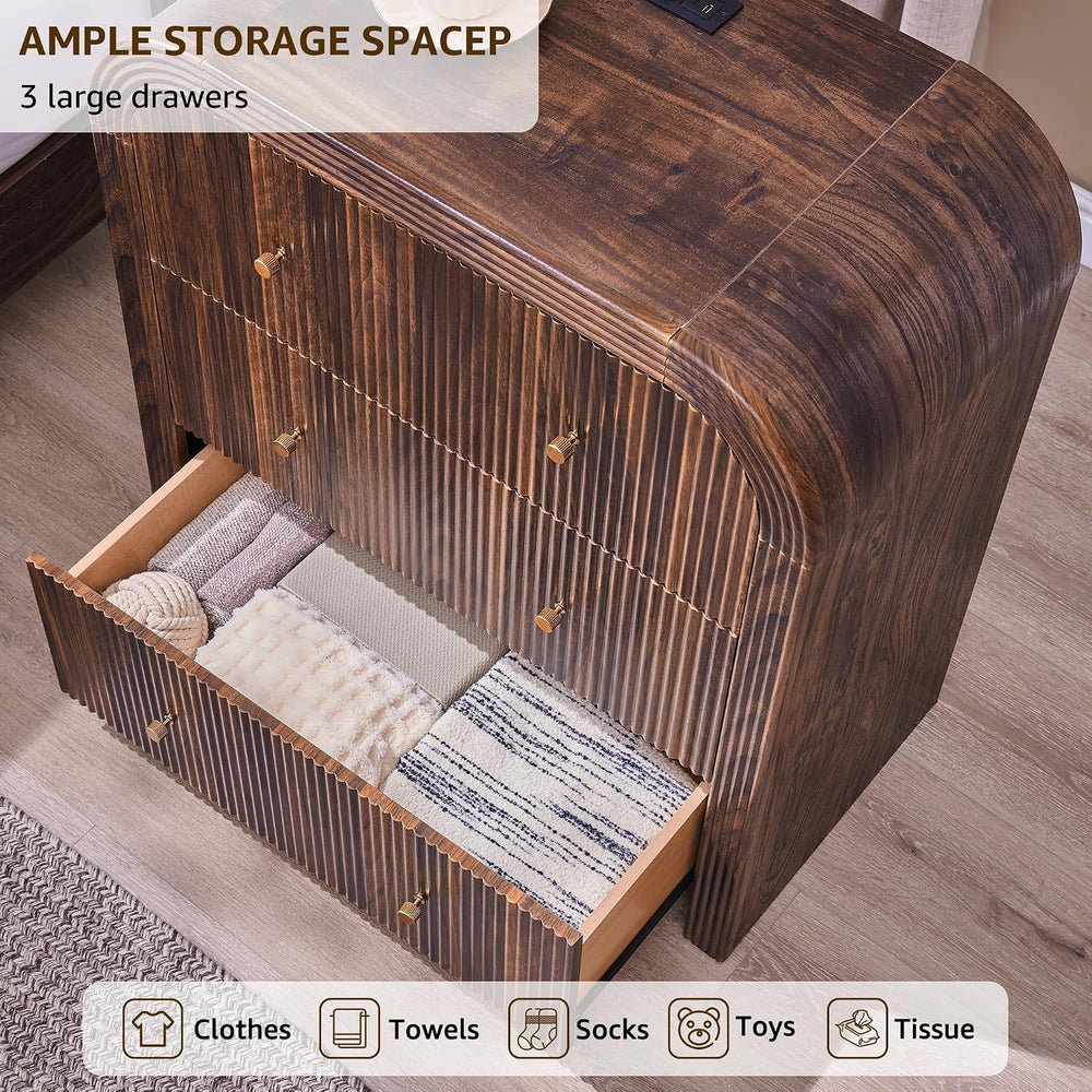T4TREAM 32" Modern Fluted 3 Drawers Dresser for Bedroom, Dark Walnut