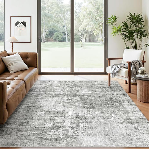 6x9 Abstract Area Rugs for Living Room 6 x 9 Washable Non Slip Low Pile Gray - Image 2