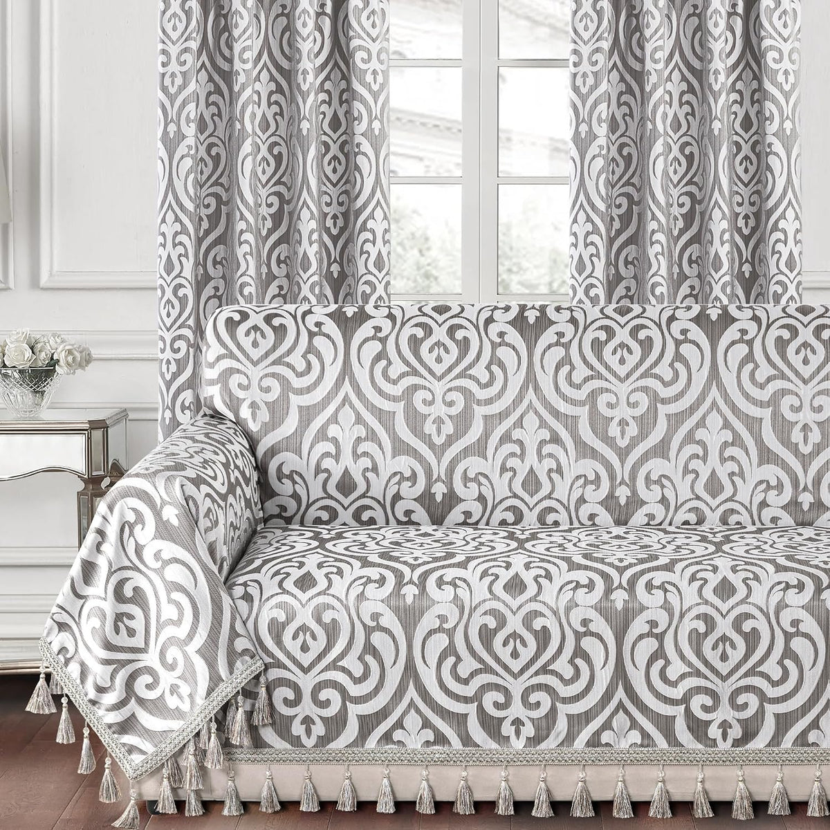 loom and mill modern damask sofa throw covers, main product view