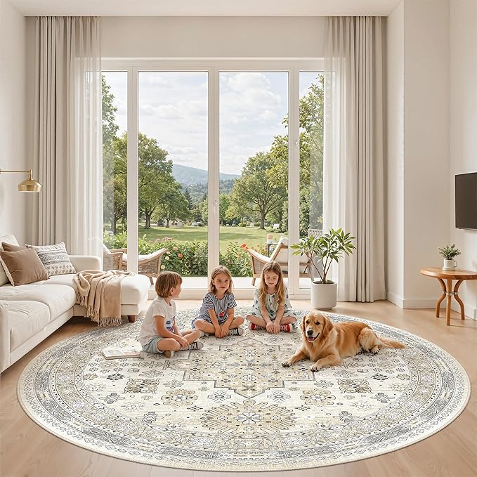 zesthome 8ft Round Rugs for Living Room, Non-Slip Washable Round Area Rugs - Image 9