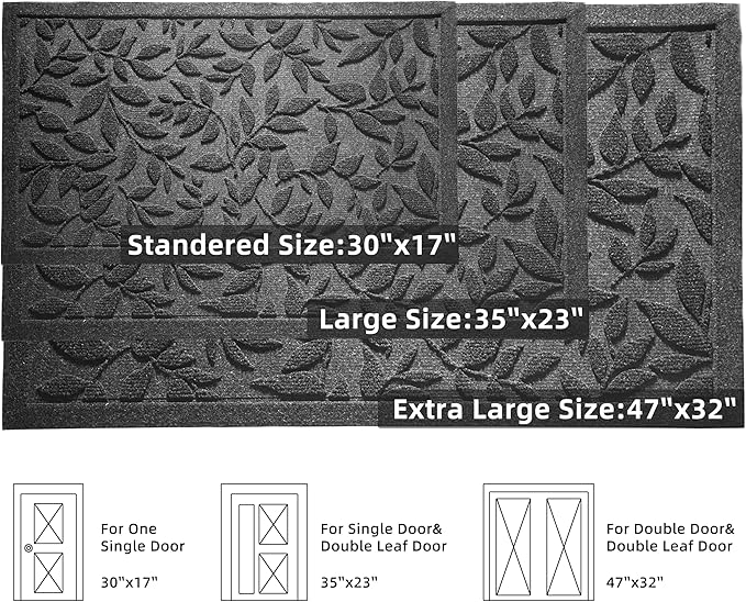 Grey Leaves Outdoor Indoor Entrance Door mat, Absorbent Durable Heavy Duty - Image 3