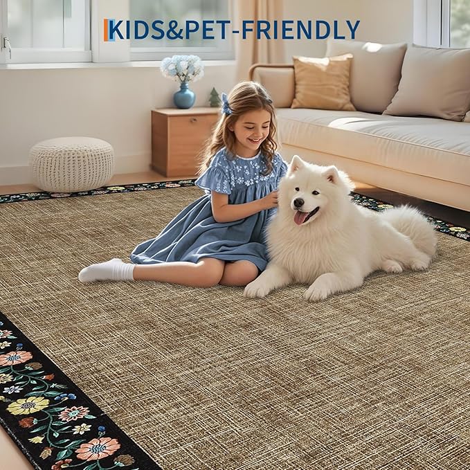 GarveeHome Washable Living Room Rug 9x12 Floral Bordered Area Rugs Soft Thin - Image 7