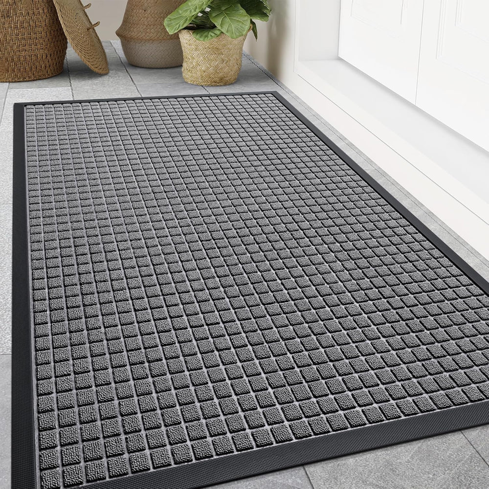 Smiry Front Door Mat Outside Entrance, Heavy Duty Natural Rubber Doormat