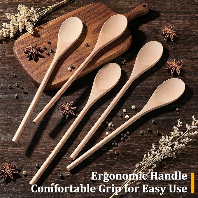 12 Pcs Wooden Spoons for Cooking, MORGLES 14-Inch Serving Spoons for Stirring - Image 5