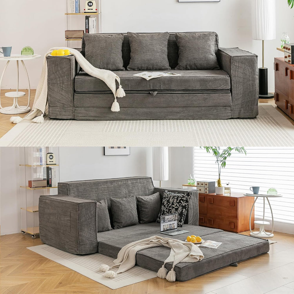 76" Convertible Futon Sofa Bed, Boneless Couch for Living Room, Grey