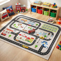 5'x7' Car Rug Play Mat for Kids Toy Cars, Faux Wool Road Rug Car Track Playmat Educational City Map Washable Carpet for Boy Playroom Bedroom, Non Slip Kids Area Rug for Children