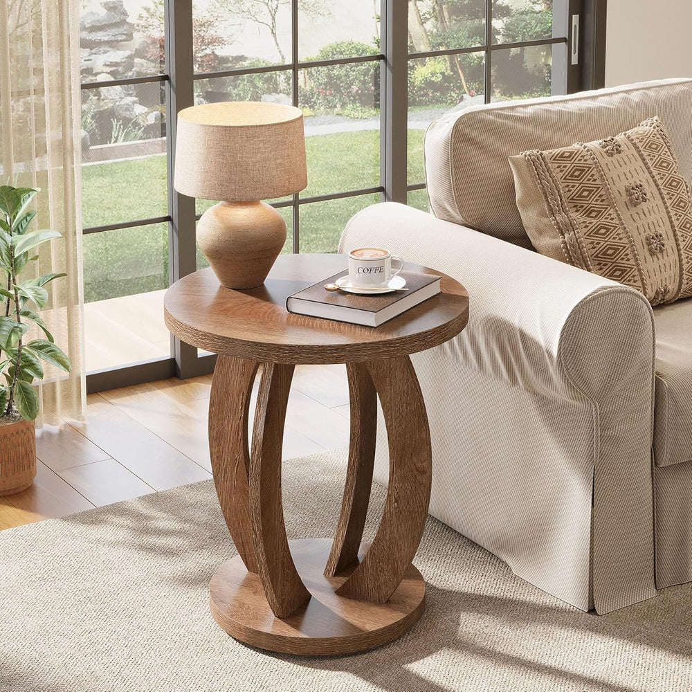 Tribesigns End Table, Round Side Table with Storage, Farmhouse Nightstand Bed...