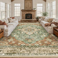 Area Rugs 10'x12' Washable Non-Slip, Floral Vintage Distress Print Pattern by RELEANY