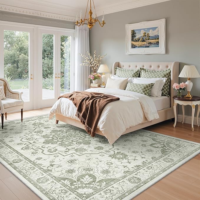 Madane 9x12 Area Rugs for Living Room, Machine Washable Vintage Green Rug - Image 3