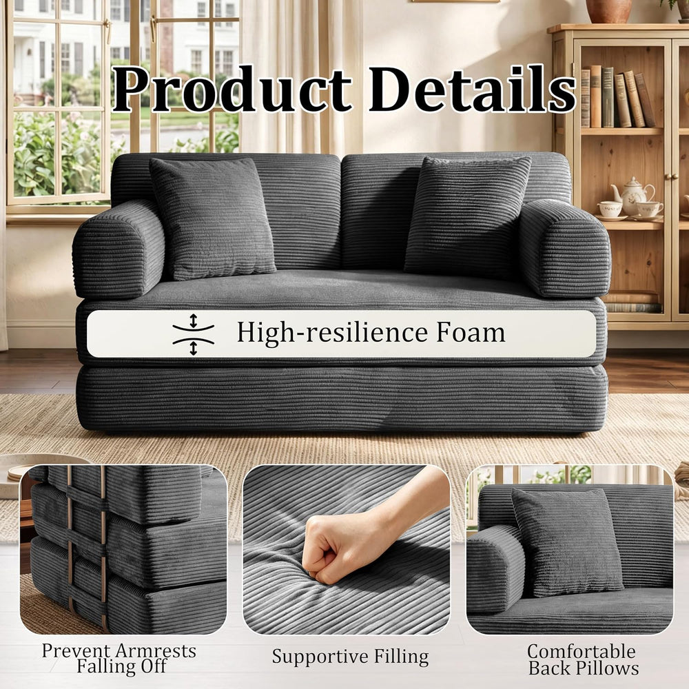 Convertible Sofa Couch Bed, Folding Corduroy Floor Compression Loveseat Sleep...