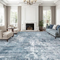 12x15 Washable Area Rug Blue/Grey Neutral Abstract Living Room Large Carpet Non by Soalmost
