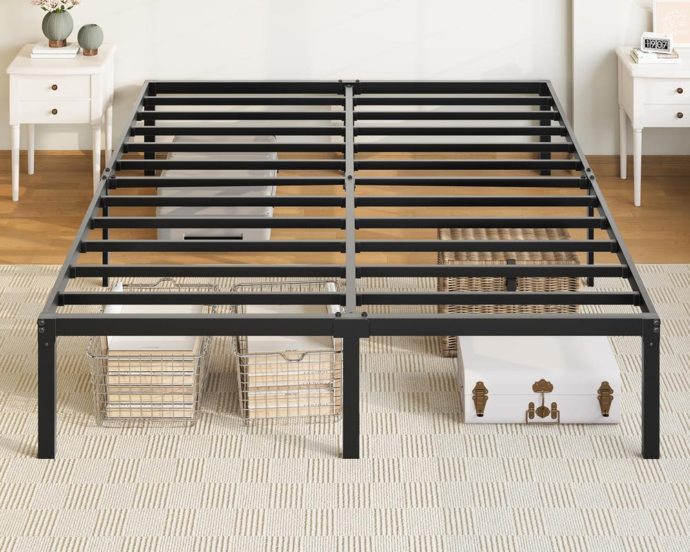 Allewie Full Size Bed Frame, 14 inch Metal Beds with Storage Space, Black