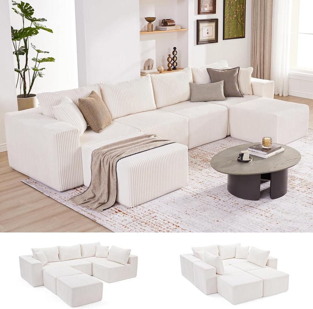 135.4" Cloud Couch Sectional, Modular Sectional Sofa with Deep Seat, Plu...