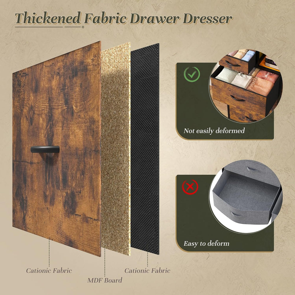 Dresser for Bedroom with Charging Station & LED Light, 10 Drawers