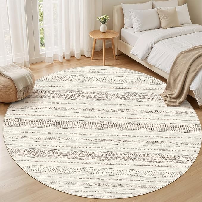 Nakagishi Round Rug Boho Area Rugs: 4x4 Washable Large Circle Neutral Soft - Image 5