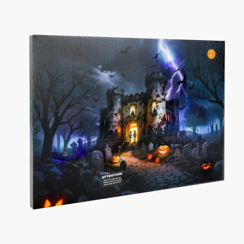 Halloween Canvas Wall Art with LED Lights and Sound Effects, 20x15 Inch