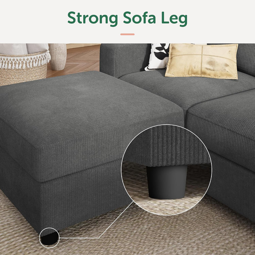 HONBAY Modern Corduroy Ottoman Module Sofa, Ottoman Bench with Storage, Dark ...
