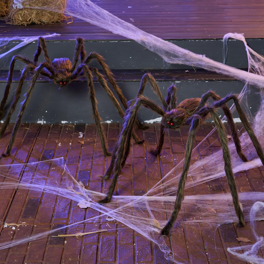 JOYIN 2 Pack 5 Ft Halloween Outdoor Decorations Hairy Brown Spider, Scary Fak...