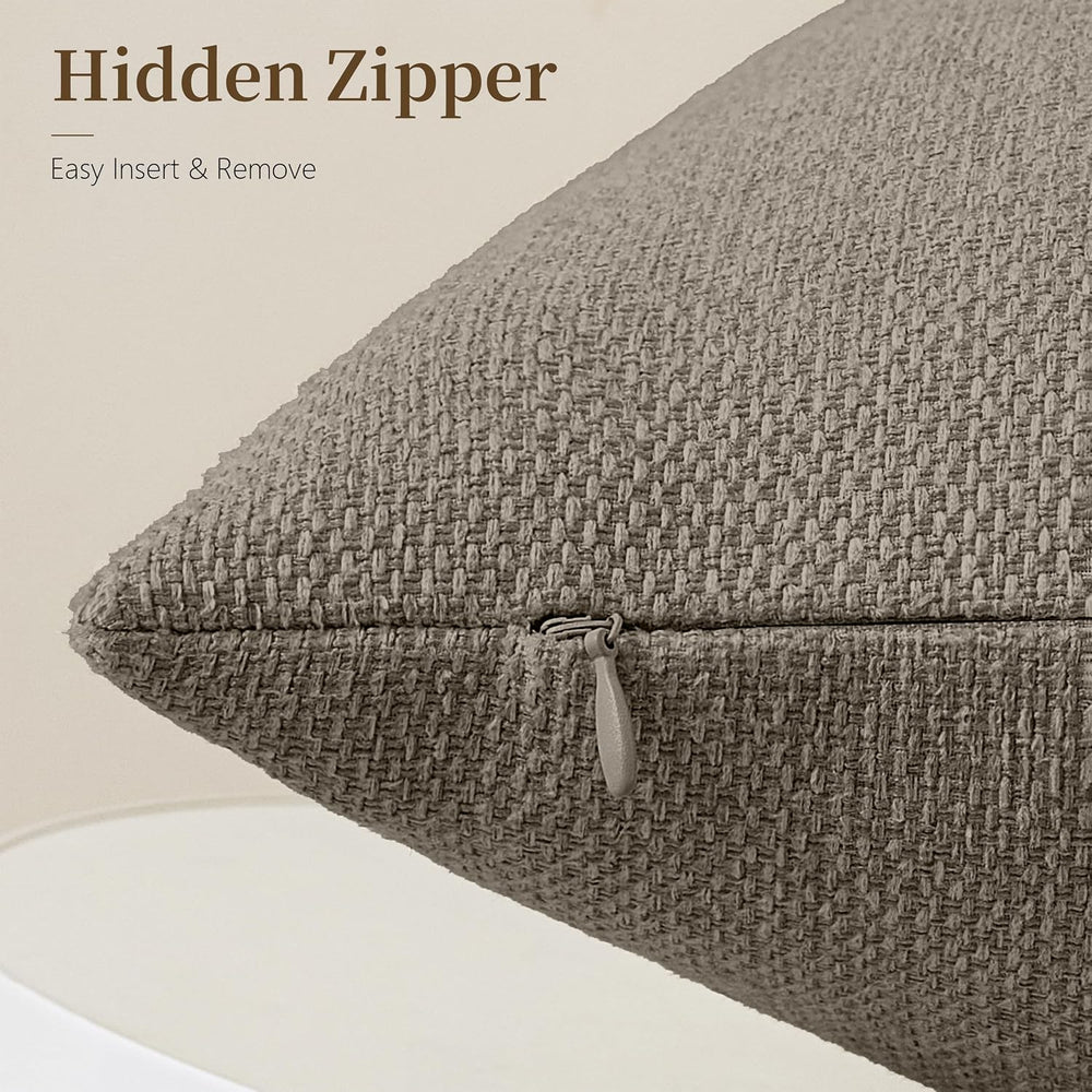 Natural Linen Look Throw Pillow Covers 18x18 Inch Set of 4, Textured Woven De...