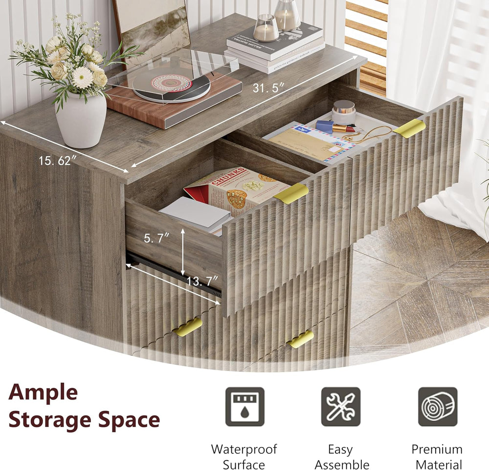 Grey Dresser for Bedroom with 6 Drawer, 46" Tall Fluted Wooden Dresser S...
