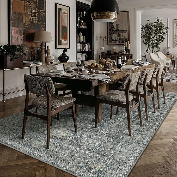 8x10 Washable Area Rug for Living Room Bedroom Vintage Black Grey Non Slip - Image 3