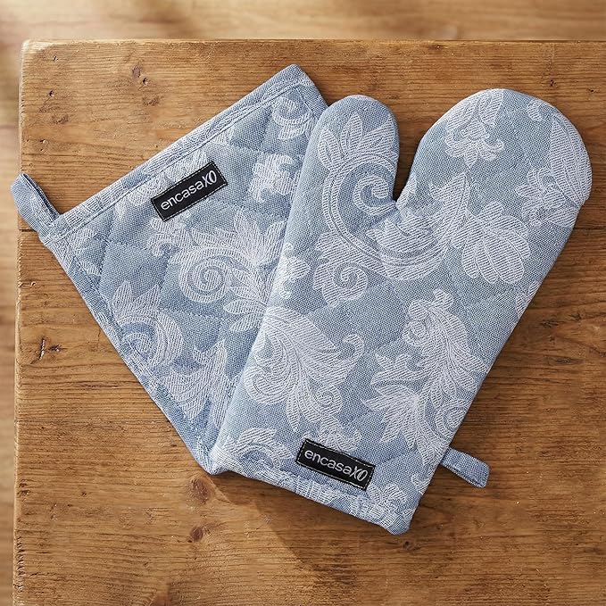 Encasa XO Heat Resistant 100% Cotton Oven Glove & Potholder Set by EncasaXO