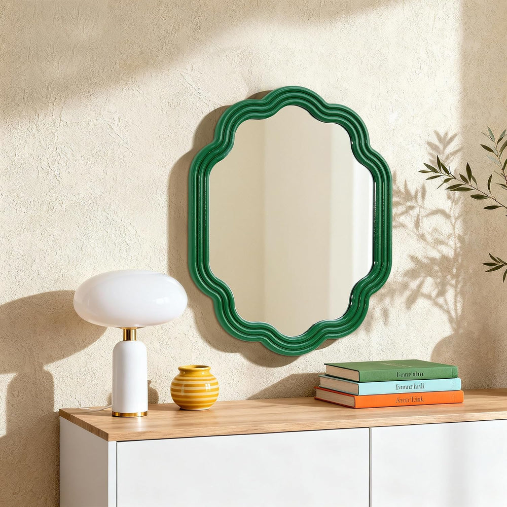 Green Wavy Oval 16x20 Small Scallop Unique Wall Vanity Decor Mirror
