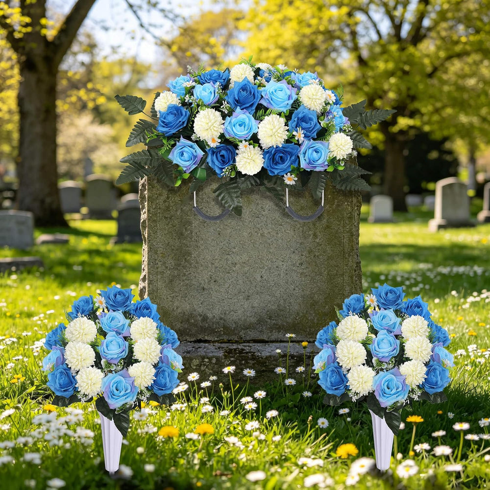 Lodou 3Pack Cemetery Decorations for Grave Large Headstone Flower Saddle Arti...