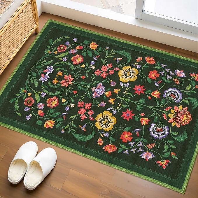 GarveeHome Protea Floral Rug for Entryway 2x3 Rugs Machine Washable Boho Small by GarveeHome