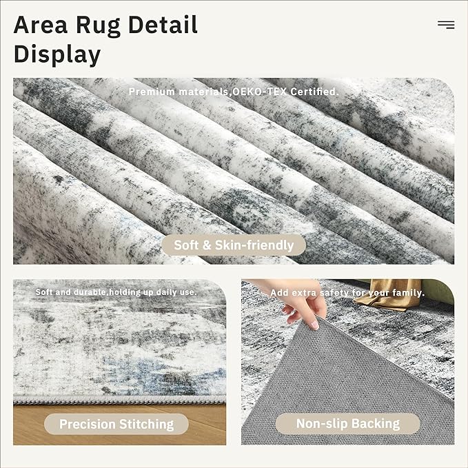 Abstract Rug 8x10 Large Living Room Rugs Neutral Modern Washable Area Rugs - Image 6