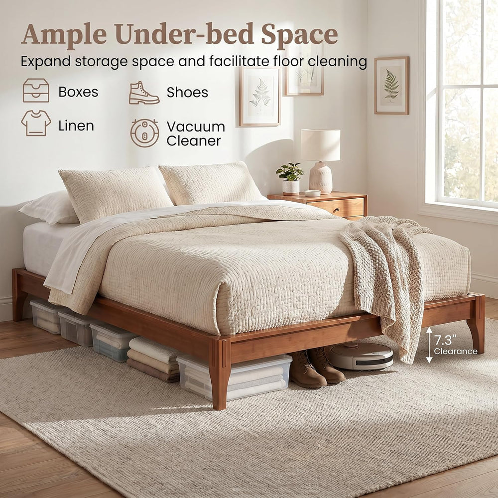 12 Inch Full Solid Bamboo Wood Platform Bed Frame with Wooden Slats