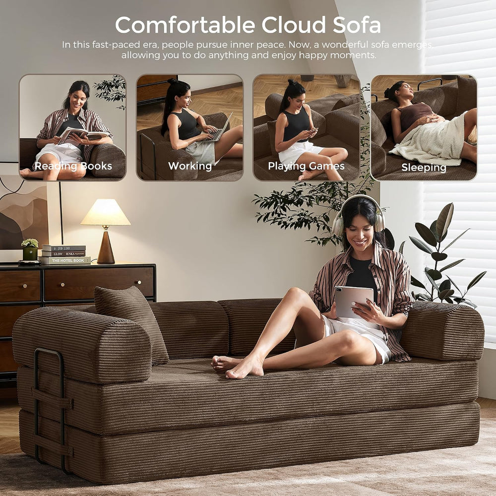 79" Convertible Futon Sofa Bed, Boneless Couch for Living Room | Brown