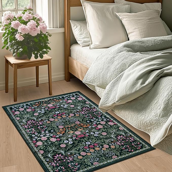 Entryway Rug 2X3 Small Rugs: Floral Washable Door Mat Vintage Soft Low Pile - Image 3