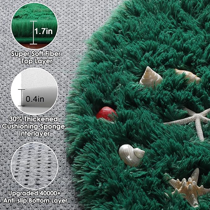 ONASAR Dark Green Round Area Rugs 5ft, Fluffy Soft Bedroom Circle Rug - Image 2
