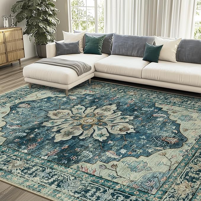 RELEANY Area Rugs 6'x9' Washable Non-Slip, Floral Vintage Distress Print - Image 2