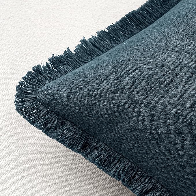 MIULEE Decorative Throw Pillow Covers Neutral Linen Fringe Throw Pillows Set of - Image 3