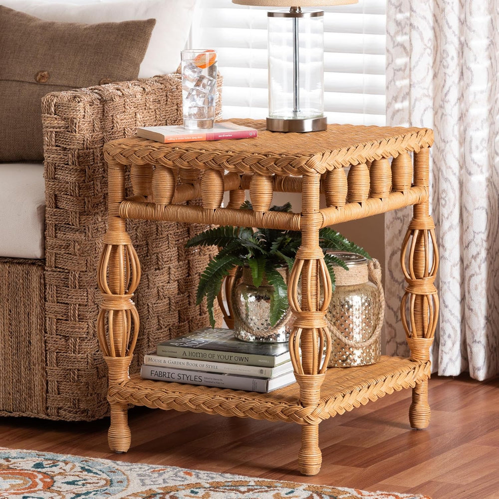 Bali & pari Dolby Natural Rattan End Table - Handwoven Wicker Side Table ...
