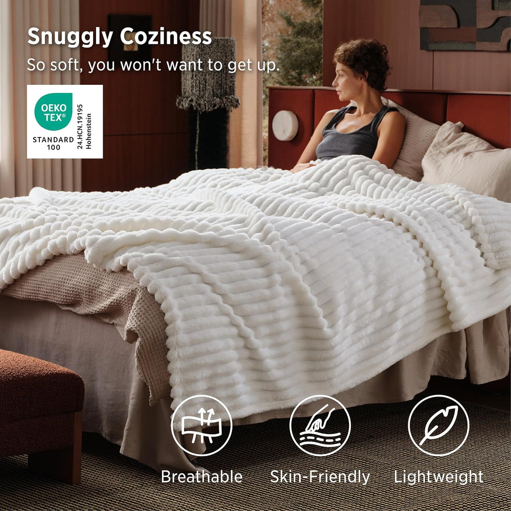 Bedsure Soft Cozy Full Size Fleece Blankets for Bed Off White 84"x90"